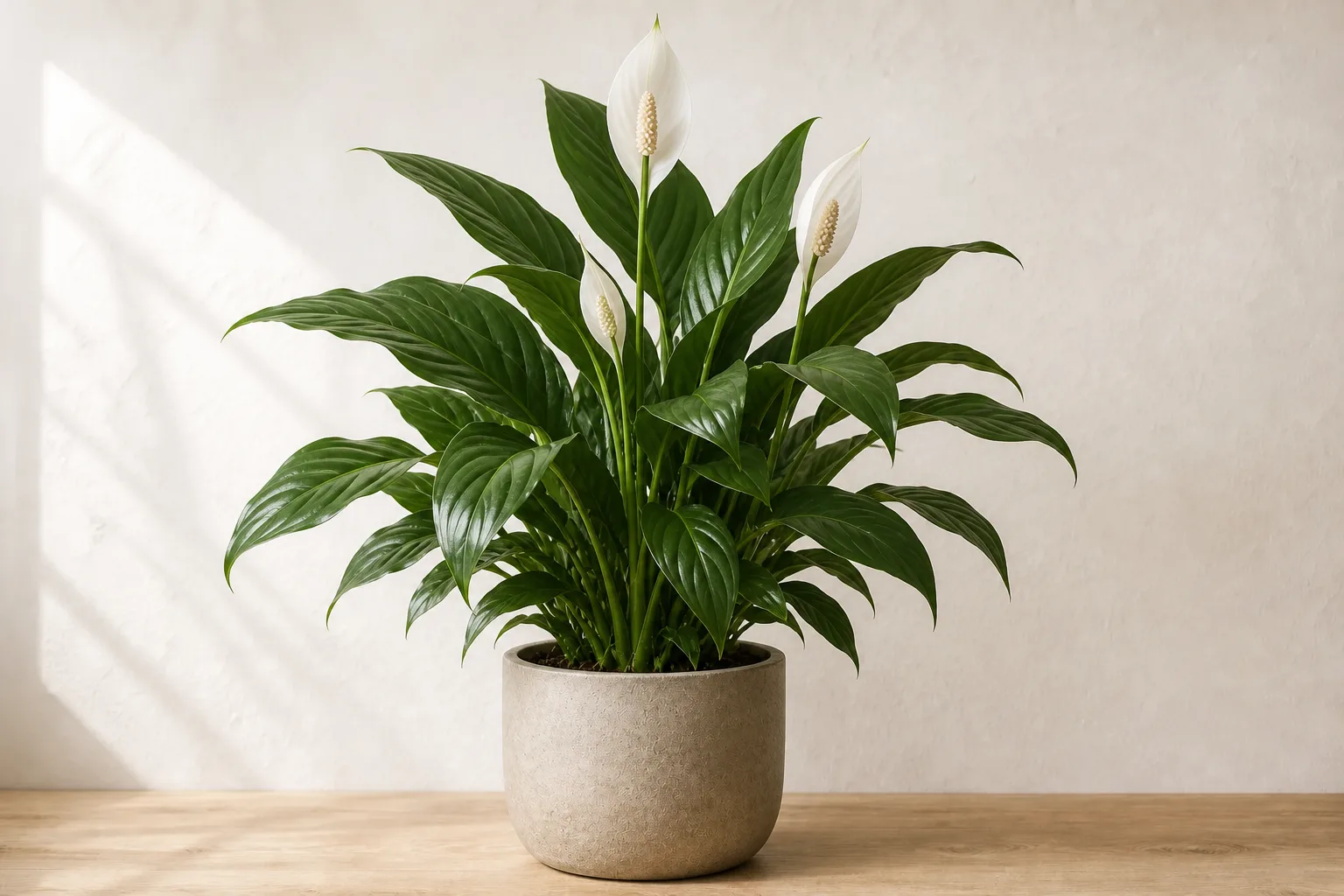 Healthy peace lily used to demonstrate moisture-responsive watering